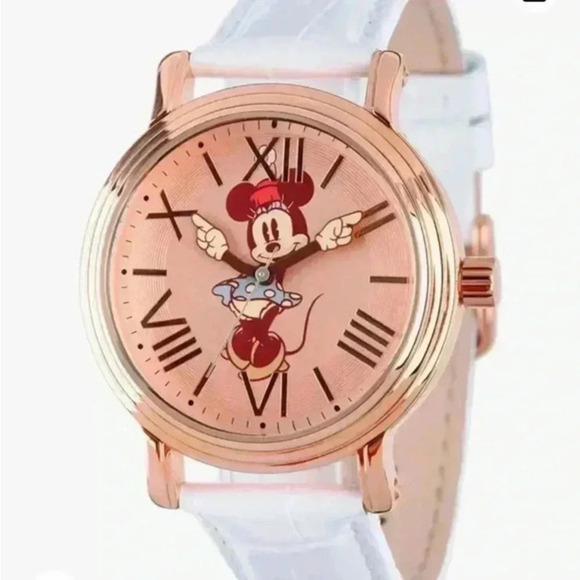 Disney Accessories - Vintage-Style Minnie Mouse Watch for Women with White Leather Strap